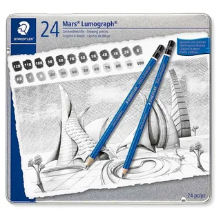 Staedtler Mars Lumograph 100 Bleistifte B, H, HB, 2H, 2B, 4H, 3H, 3B, 4B, 5B, 6B blau, 12 St.