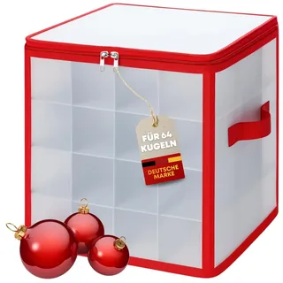 Quality-Collection Weihnachtskugel Aufbewahrungsbox S | Für 64 Weihnachtskugeln | Sichere & stilvolle Aufbewahrung für Weihnachten | Christbaumkugeln | Christbaumschmuck | Faltbar mit Reißverschluss