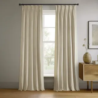 HPD Half Price Drapes Samtverdunkelungsvorhänge/Vorhänge, 308 cm lang, 1 Panel, Verdunkelungsvorhang, charakteristische Plissee, für Wohnzimmer und Schlafzimmer, 63 x 120 cm, Alabasterbeige