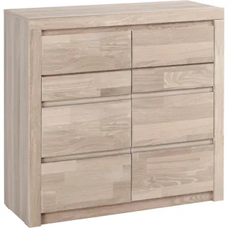 Kommode OTTO HOME "Silkeborg", braun (eiche weiß gekalkt teilmassiv), Holzwerkstoff eichefarben weiß gekalkt (Korpsu) / Massivholz Eiche weiß gekalkt (Front), Holz teilmassiv, Sideboards, Kommode, Breite 90 cm