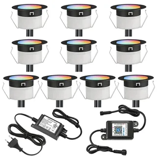 10er Set Bluetooth RGBW LED Einbaustrahler Led Bodeneinbaustrahle Aussen 0.6W Ø31mm IP67 Wasserdicht Terrasse Garten Led Lampe Full Kit,Schwarz