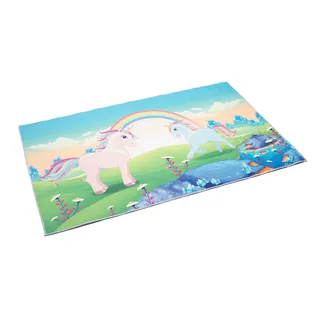 Böing Carpet Kinderteppich »Einhorn«, rechteckig, 4 mm Höhe, bedruckt, Motiv Einhörner & Regenbogen, waschbar, Kinderzimmer, bunt