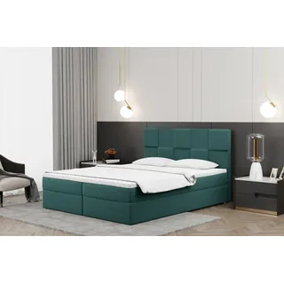 Kaiser Möbel Boxspringbett 100x200cm mit bettkasten und matratze+topper, Schlafzimmerbett CLARA Meeresfarbe - Türkis