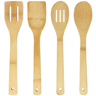 Joeji's Kitchen Küchenutensilien aus Bambus Koch Set aus Holz 4 Widerstandsfähige & stilvolle Bambus Utensilien Holzlöffel Bambusspatel geschlitzter Kochlöffel und Spatel