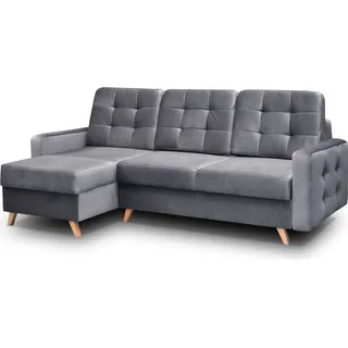 Skandinavisches Ecksofa VINCI mit Schlaffunktion, Velour Polsterecke universelle Schlafsofa (Anthrazit) - Grau