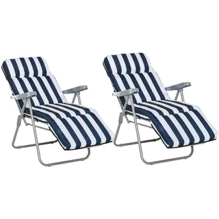 Outsunny Sonnenliege, 5 Positionen Auflage, Stahl, Polyester, Schaumstoff, Blau , Kunststoff , 75x102x60 cm , Gartenmöbel, Gartenliegen