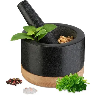 Relaxdays Mörser mit Stößel Granit HxD 8,5 x 14 cm schwarz/natur