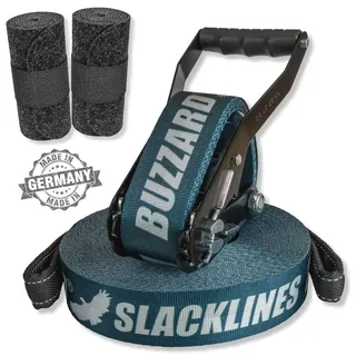 BUZZARD Easyline - Nachhaltiges Slackline-Set 15 m mit Baumschutz 120 cm - Made in Germany
