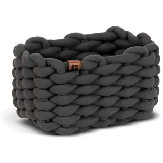 Bigso rechteckiger Aufbewahrungskorb aus weichem Stoff, geflochtener Storage Basket, kompakt, super soft Oberfläche, kleiner Ordnungshelfer für Bad, Flur, Schlafzimmer & Haushalt, Größe S, Grau