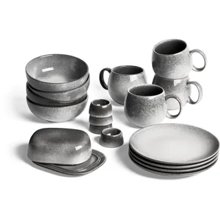 SPRINGLANE Frühstücksset Misty Cliff 17-tlg., Steingut Tafelservice für 4 Personen - Royalblau