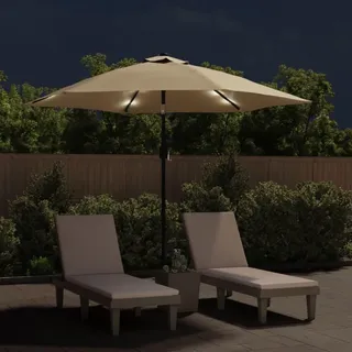 vidaXL Sonnenschirm mit LED-Leuchten und Stahlmast 300 cm Taupe - Taupe