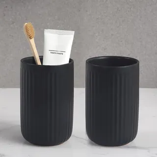 Schwarz Streifen Zahnputzbecher Keramik Set, Zahnbürstenhalter für Elektrische Zahnbürste Zahnbürste und Zahnpasta, Kinder Toothbrush Holder, Zahnbürsten Badezimmer Organizer schwarz