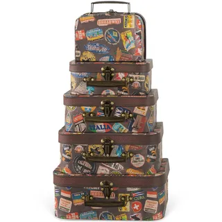 Soul & Lane Pappkoffer mit Scharnierdeckeln und Griffen – Set von 5 – dekorative Gepäckbox, Vintage-Foto-Requisite, Pappmaché, stapelbare Aufbewahrung – Dekor für Hochzeit & Reise-Motto-Party