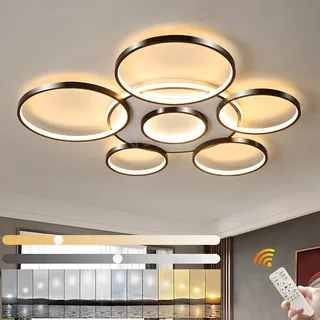 LED Deckenleuchte | Moderne 7-Ringe Wohnzimmer Deckenleuchte | Schwarz Runder Kreis 120W/Ø110cm | Schlafzimmer Deckenleuchten | 2800K-6000K Dimmbar Mit Fernbedienung | Restaurant Innendeckenleuchte