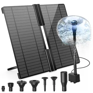 AMZtime Solar Springbrunnen für Außen Aufrüstung 20W Falten Solar Teichpumpe mit Verstellbarem Ständer Solarbrunnen für Draussen mit 6 Fontänenstile Teichpumpe Solar für Garten,Teich,DIY-Wasserspiel