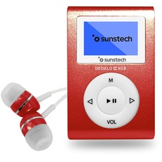 Sunstech DEDALOIII 8 GB MP3-Player mit FM-Radio-Tuner, Kopfhörer im Lieferumfang enthalten, Rot