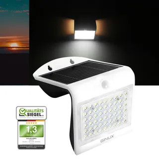 GINUX Solarlampen für außen mit Bewegungsmelder - Solar Wandleuchte aussen mit Superhellen LEDs und PIR-Sensor, Solar LED Strahler für Wand und Garten (40W Weiss)