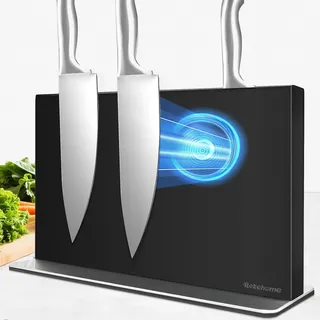 Rekehome Messerblock ohne Messer Magnetisch Schwarz, 40 cm Messerhalter Magnetisch aus 304 Edelstahl, Magnetischer beidseitig starker Magnet Knife Holder für eine aufgeräumte Küche