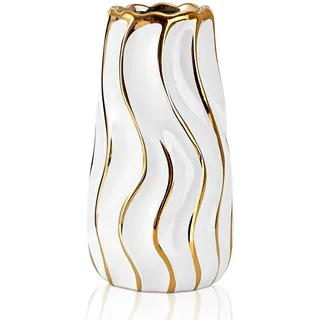 OTARTU Keramikvase, weiße Vase für Heimdekoration, dekorative Blumenvase, vertikale Streifen, Keramikvasen für Heimdekoration, Schlafzimmer, Büro, Wohnzimmer, Badezimmer, Tischdekoration, Tafelaufsatz