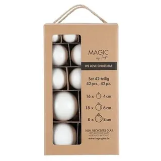 MAGIC by Inge - Weihnachtskugeln Set 42-teilig Pure White, mit den Durchmessern 4 cm, 6 cm und 8 cm, Christbaumschmuck Glas