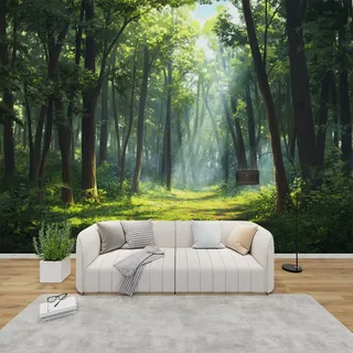 PaxGloz Fototapete Waldweg Tapete Grüner Wald Tapeten Vliestapete Modern Wandtapete Wohnzimmer Schlafzimmer Kinderzimmer Wanddeko Motivtapeten 368 x 254 cm (B x H)