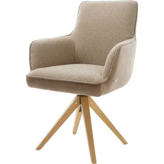 DeLife Drehstuhl Heira-Flex mit Armlehnen Materialmix Schlamm Holzgestell kantig Natur 180° drehbar Taschenfederkern, Esszimmerstühle