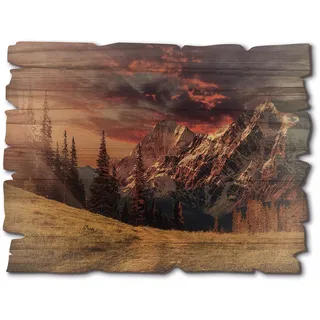 Artland Holzbild »Alpines Hochland« Berge & Alpenbilder 1 Stk. tlg., rot