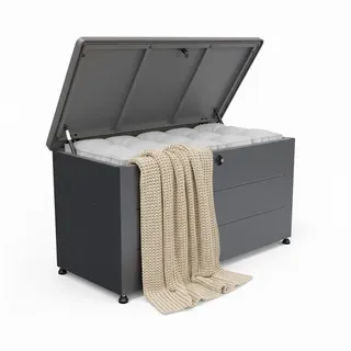 Relaxdays Gartenbox , Schwarz , Metall, Kunststoff , 115x59x50 cm , Gartenzubehör, Kissenboxen