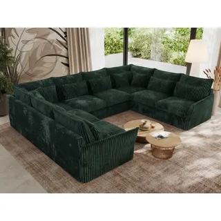 MKS Meble modulares U-förmiges Ecksofa, großes Wohnzimmer-Ecksofa, Big Sofa XXL, Wohnlandschaft, Ecksofa mit losen Kissen, Universal-Ecksofa U - ... Grün