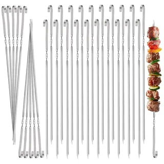 30 Stück Grillspieße Edelstahl,27.5cm Schaschlikspieße Edelstahl,Wiederverwendbar BBQ Skewers Metal,Flache Spiesse für Grillpartys im Freien und im Garten, Lagerfeuer oder Grillschale (Silber)