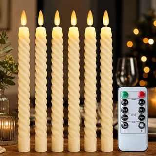 6 Stück LED Stabkerzen mit Fernbedienung & Timerfunktion, Flammenlose LED Kerzen mit Realistischem Flackereffekt, Batteriebetriebene Tafelkerzen Warmweiß, für Weihnachten, Advent, Tischdeko -2 x 25cm