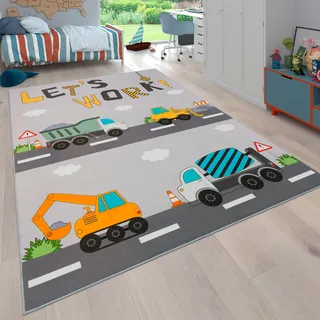 Paco Home Kinderteppich »Bino 578« rechteckig 4 mm Höhe Spielteppich, Motiv Autos & Baustelle, Kinderzimmer, grau