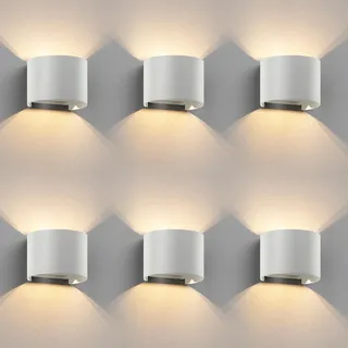 ledscom.de 6x Wandleuchte RUNEL für außen, IP65, Up-/Downlight, weiß matt, rund, 1x G9 max. 10W