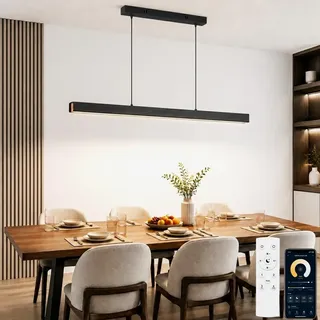 100CM LED Pendelleuchte Esstisch, Holz-dekor, Fernbedienung & App, Schwarz | Lineare Hängeleuchte Kücheninsel, 3 Farbtemperaturen, Dimmbar, 36W/2460LM, Höhenverstellbar, Moderne Esszimmer Lampen Hängend