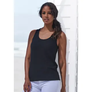 Trägertop VIVANCE "mit tropfenförmigem Cut-Out am Rücken", Damen, Gr. 32/34, beige (creme, schwarz), Piqué, Obermaterial: 69% Polyester (REPREVE), 28% Viskose, 3% Elasthan, Waffelmuster, unifarben, lässig geschnitten normal, Rundhals, Tops Trägertop, aus Piqué-Qualität, Topseller