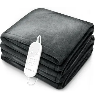 sinnlein® Heizdecke aus Plüsch 180x130cm | elektrische Wärmedecke mit Abschaltautomatik | Kuscheldecke | Timerfunktion | 9 Temperaturstufen | waschbar bis 40°C | Digitalanzeige