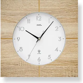 AMS 5545 Wanduhr Funk Funkwanduhr analog Sonoma-Optik eckig - Braun, Weiß