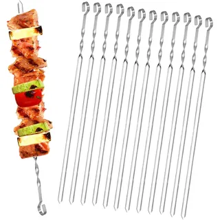 Homealexa 20 Stücke Grillspieße, Grill Kabob Spieße 37,5cm Edelstahl Lange Spieße Schaschlikspieße Fleischspieße für Lagerfeuer oder Grillschale