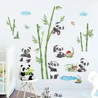 decalmile Wandtattoo Panda Bär Bambus Wandaufkleber Bären Tiere Wandsticker Kinderzimmer Babyzimmer Wohnzimmer Wanddeko