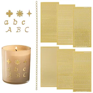12 Blätter Wachsbuchstaben für Kerzen Buchstaben Kerzenaufkleber | Gold Buchstaben Aufkleber mit Groß Und Kleinbuchstaben Zahlen Symbolen für Kommunionkerze Bastelset Hochzeit Verzieren
