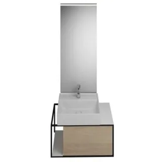 burgbad Junit Set Keramik-Waschtisch inklusive Waschtischunterschrank, Version links, inklusive Leuchtspiegel SFLF076, Breite: 765mm, SFLF076LF3150G0175, Farbe: Eiche Dekor Cashmere / Eiche Dekor