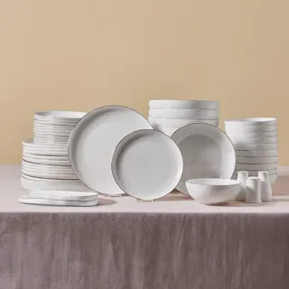 KARACA Streamline Favaro Tafelservice 12-Personen, Geschirrset Weiss, 53-tlg Schüssel und Teller Set, Tafelgeschirr aus Bone China, Suppen-, Dessert-, & flachen Tellern Geschirr Set