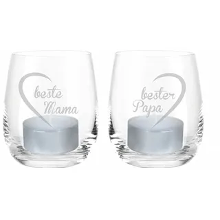 4you Design 2-er Set Windlicht Beste Mama & Bester Papa - Geschenkidee zu Weihnachten für Frauen, und Männer Eltern – Spülmaschinengeeignet