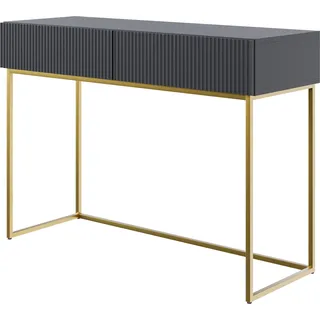 Selsey VELDIO - Schminktisch mit zwei Schubladen und goldenem Metallgestell, Schwarz, 110 cm - Schwarz