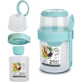 bainuote Joghurtbecher 2in1 Müslibecher to go Auslaufsicherer Müsli To Go Becher 310ml+560ml Salatbecher BPA-freie Lunchbox zum Frühstück oder Mittagessen für unterwegs mit Löffel Soßendose - Hellgrün