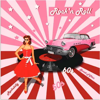Artland Wandbild »Rock'n Roll die 50er Jahre« Auto 1 Stk. tlg. als Alubild, Outdoorbild, Leinwandbild, Poster, Wandaufkleber, pink