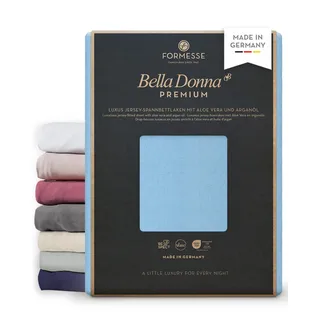 Bella Donna Premium feines Luxus-Jersey-Spannbettlaken: seidig&weich, glatt | FORMESSE Farbe Himmelblau; 180x190-200x220cm, bis 30cm; 97% Baumwollzwirn, 3% Elastan; Aloe vera, Arganöl, merzerisiert