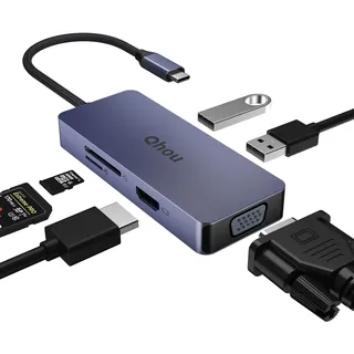 6-1 USB C Hub mit 4K HDMI, VGA, 2 USB 2.0, SD/TF Kartenleser USB C Adapter für MacBook Pro/Air, Dell, HP, Lenovo Pro, Dell/HP/Lenovo