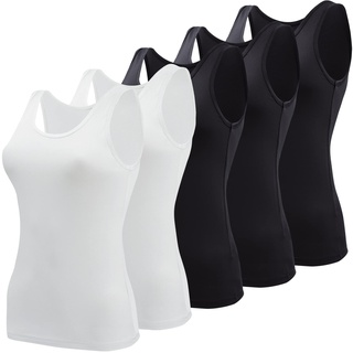 BQTQ 5 Stück Elastische Tank Tops Damen Unterhemden Stretch Crop Top Basic Cami Tank Top für Frauen und Mädchen, Schwarz, Weiß, XXL