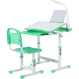 Schreibtisch-Set und Kinderschreibtisch mit Stühlen für Jugendliche – Multifunktional, höhenverstellbar – Mit Beleuchtung, Leseständer und Schublade i